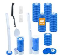 JUYLTOOL Escobillas de Baño Desechable WC, con 48 Rellenos de Detergente y 2 Escobilla WC Mango Largo Montado En La Pared para Limpiar Inodoros, Baños y Lavabos, Aroma Fresco a mar