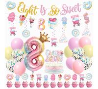 JUYRLE Sweet Sassy y ocho decoraciones de cumpleaρos: decoraciones del octavo cumpleaρos para niρas con pancarta de donas, adorno dulce para past