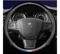 JUZELY Funda Volante Coche para Peugeot 207, Microfibra para Coche Fundas para Volante Fundas Cubre Volante Coche Funda de Volante de Coche en Cuero,Black-O
