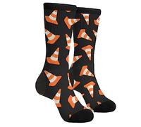 JUZGTSIT Calcetines divertidos para hombre, calcetines casuales de moda, Estampado de cono de tráfico, Altoa única