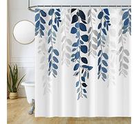 JUZGTSIT Cortina de ducha con hojas de eucalipto azul para baño, hojas de acuarela en la parte superior, cortinas de baño botánicas naturales, lavable a máquina, juego de tela con ganchos, 152 x 183