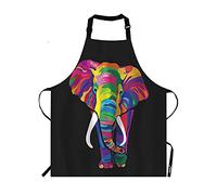 JUZGTSIT Delantal unisex con diseño de elefante colorido arcoíris, color brillante, safari africano, animales, elefantes, negro, ajustable, para chef, hogar, cocina, pintura, jardinería, barbacoa