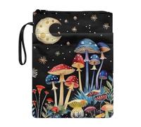JUZGTSIT Funda para libros, diseño de hongos y lunas, de tapa dura, reutilizable, con bolsillo frontal, protector de libros, con cremallera