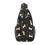 JUZGTSIT Mochila bandolera unisex con diseño de gatos persiguiendo estrellas, para hombres y mujeres