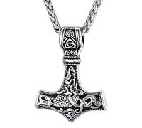 JUZICHEN Martillo De Thor, Cadena Plata Hombre, Colgante Martillo Thor, Amuletos De Protección Hacha Vikinga, Collar Plata Oro Negro, 60 Cm, Con Caja De Regalo