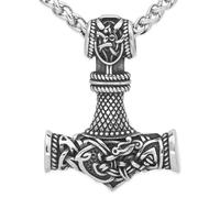 JUZICHEN Martillo De Thor, Cadena Plata Hombre, Colgante Martillo Thor, Cadena Runas Vikingas Amuletos De Proteccion Hacha Vikinga, Vikingos Collar Plata Oro Negro, 60 Cm (B, plata)