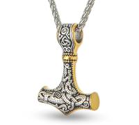 JUZICHEN Martillo De Thor, Cadena Plata Hombre, Colgante Martillo Thor, Cadena Runas Vikingas Amuletos De Proteccion Hacha Vikinga, Vikingos Collar Plata Oro Negro, 60 Cm (Oro + Plata)