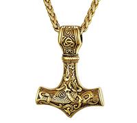 JUZICHEN Martillo De Thor, Cadena Plata Hombre, Colgante Martillo Thor, Cadena Runas Vikingas Amuletos De Proteccion Hacha Vikinga, Vikingos Collar Plata Oro Negro, 60 Cm, Con Caja De Regalo (Oro)