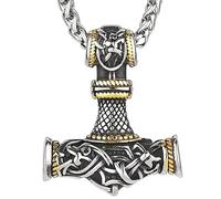 JUZICHEN Martillo De Thor, Cadena Plata Hombre, Colgante Martillo Thor, Cadena Runas Vikingas Amuletos De Proteccion Hacha Vikinga, Vikingos Collar Plata Oro Negro, 60 Cm (B, oro + plata)
