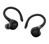 JVC Auriculares Inalámbricos Deportivos HA-EC75T, Ganchos Ajustables, 40h Batería, Cancelación de Ruido + Modo Ambiente, Resistencia IP57, Baja Latencia, Micrófono - Negro