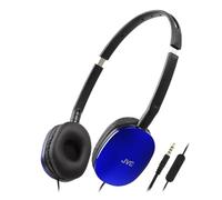 JVC HA-S160M-A Flats - Auriculares Plegables y compactos en Color de Moda Brillante, con Interruptor para micrófono de Encendido/Apagado, Ideal para teletrabajo y seminarios en línea (Azul)
