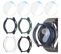 Jvchengxi 4+4Piezas Funda 40mm para Samsung Galaxy Watch 7 Protector, Antiarañazos PC Carcasa + HD Protector de Pantalla de Cristal Templado para Galaxy Watch 7 40mm (Negro+AzulMedianoche+Verde+Claro)