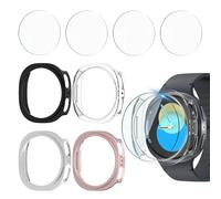 Jvchengxi 4+4Piezas Funda 44mm para Samsung Galaxy Watch 8 Protector, Antiarañazos PC Carcasa + HD Protector de Pantalla de Cristal Templado para Galaxy Watch 8 44mm (Negro+Plat OroRos Claro)