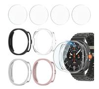 Jvchengxi 4+4Piezas Funda 46mm para Samsung Galaxy Watch 8 Classic Protector, Antiarañazos PC Carcas HD Protector Pantalla de Cristal Templado para Galaxy Watch 8 46mm (Negro+Plat OroRos Claro)