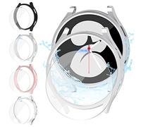 Jvchengxi [4+4Piezas] Funda Protectora Mate 40mm para Samsung Galaxy Watch 5/4 / FE, PC Funda Protector + Dureza 9H Antiarañazos Protector de Pantalla de Cristal Templado (Negro+Plat OroRos Claro)