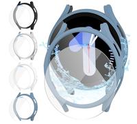 Jvchengxi [4+4Piezas Funda Protectora Mate 44mm para Samsung Galaxy Watch 5 & 4, PC Funda Protector + Dureza 9H Antiarañazos Protector de Pantalla de Cristal Templado (Azul+Blanco+Negro+Plata)