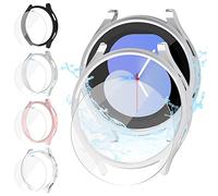 Jvchengxi [4+4Piezas] Funda Protectora Mate 44mm para Samsung Galaxy Watch 5 & 4, PC Funda Protector + Dureza 9H Antiarañazos Protector de Pantalla de Cristal Templado (Negro+Plata+OroRosa+Claro)