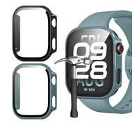Jvchengxi Funda para Xiaomi Redmi Watch 6 Protector de Pantalla, 2-Piezas Duro PC Carcasa Protectora Antiarañazos Vidrio Templado Protección Completa Estuche Case Redmi Watch 6 (Negro+Verde)