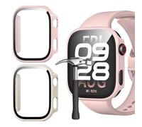 Jvchengxi Funda para Xiaomi Redmi Watch 6 Protector de Pantalla, 2-Piezas Duro PC Carcasa Protectora Antiarañazos Vidrio Templado Protección Completa Estuche Case Redmi Watch 6 (Ros Beige)