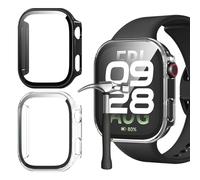 Jvchengxi Funda para Xiaomi Redmi Watch 6 Protector de Pantalla, 2-Piezas Duro PC Carcasa Protectora Antiarañazos Vidrio Templado Protección Completa Estuche Case Redmi Watch 6 (Negro+Claro)