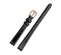 JVEIWAD 6mm 8mm 10mm 14mm Universal pequeño señoras delgado tamaño pequeño cuero de vaca reloj ultrafino acabado brillante pulsera Correa(Black-RG,6mm)
