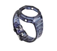 JVEIWAD Caja de goma transparente + correa compatible con Casio G-SHOCK GA-2100 Modificación de moda Correa de reloj deportiva con borde de reemplazo de gelatina azul y roja(Royal blue)