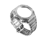 JVEIWAD Caja de goma transparente + correa compatible con Casio G-SHOCK GA-2100 Modificación de moda Correa de reloj deportiva con borde de reemplazo de gelatina azul y roja(Transparent)