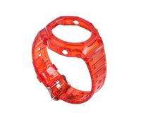 JVEIWAD Caja de goma transparente + correa compatible con Casio G-SHOCK GA-2100 Modificación de moda Correa de reloj deportiva con borde de reemplazo de gelatina azul y roja(Transparent red)