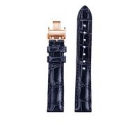 JVEIWAD Compatible con correa de cuero de cocodrilo Hi-Q 15 16 17 18 Correa de reloj azul negro rojo Compatible con la serie Jaeger-lecoultre REVERSO RENDEZ-VOUS MASTER CONTROL(Blue-Rose gold,15mm)