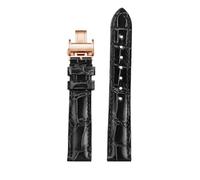 JVEIWAD Compatible con correa de cuero de cocodrilo Hi-Q 15 16 17 18 Correa de reloj azul negro rojo Compatible con la serie Jaeger-lecoultre REVERSO RENDEZ-VOUS MASTER CONTROL(Black-Rose gold,18mm)