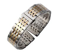 JVEIWAD Correa de acero inoxidable con siete cuentas sólidas, compatible la serie Locle T41, pulsera repuesto codo 12-24 mm(Silver-Gold,14mm)