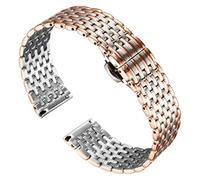 JVEIWAD Correa de reloj acero inoxidable compatible con OB, compatible DW Longines L4, cómoda llevar, hebilla mariposa doble presión, correa 14, 16, 18 y 20 mm(Silver rose gold,18mm)