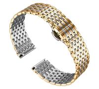 JVEIWAD Correa de reloj acero inoxidable compatible con OB, compatible DW Longines L4, cómoda llevar, hebilla mariposa doble presión, correa 14, 16, 18 y 20 mm(Silver gold,18mm)
