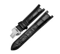 JVEIWAD Correa de reloj con muescas de piel de cocodrilo Compatible con pulsera de cuero GC Guess Pasha 20MM 22 * 13MM for hombres(A-black-a-silver,16-6.5mm)