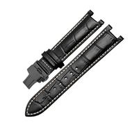 JVEIWAD Correa de reloj con muescas de piel de cocodrilo Compatible con pulsera de cuero GC Guess Pasha 20MM 22 * 13MM for hombres(A-black-b-black,16-6.5mm)