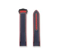 JVEIWAD Correa de reloj con parte inferior de goma de silicona y lona de nailon, 20 mm, 21 mm, 22 mm, línea negra, naranja, roja y azul, compatible con Omega Seamaster Planet Ocean 600 m(Blue red-Blac