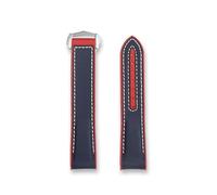 JVEIWAD Correa de reloj con parte inferior de goma de silicona y lona de nailon, 20 mm, 21 mm, 22 mm, línea negra, naranja, roja y azul, compatible con Omega Seamaster Planet Ocean 600 m(Blue red-Silv