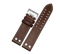JVEIWAD Correa de reloj de cuero Compatible con correa de reloj Hamilton Seiko remache hombres piloto caqui campo aviación 20mm 22mm Accesorios(Brown white line S,22mm)