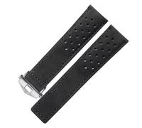 JVEIWAD Correa de reloj ventilada de piel de becerro auténtica, compatible con Tag Heuer Aquaracer Carrera, pulsera MONACO for hombre, 20 mm, 22 mm y 24 mm.(Black-silver,20mm)