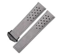 JVEIWAD Correa de reloj ventilada de piel de becerro auténtica, compatible con Tag Heuer Aquaracer Carrera, pulsera MONACO for hombre, 20 mm, 22 mm y 24 mm.(Grey-black,24mm)
