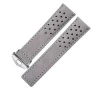 JVEIWAD Correa de reloj ventilada de piel de becerro auténtica, compatible con Tag Heuer Aquaracer Carrera, pulsera MONACO for hombre, 20 mm, 22 mm y 24 mm.(Grey-silver,20mm)