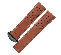 JVEIWAD Correa de reloj ventilada de piel de becerro auténtica, compatible con Tag Heuer Aquaracer Carrera, pulsera MONACO for hombre, 20 mm, 22 mm y 24 mm.(Light brown-black,22mm)