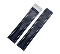 JVEIWAD Correas de reloj de piel de becerro de 20 mm, 22 mm y 24 mm compatibles con Breitling, correa de cuero, correa negra, marrón y azul, correa de reloj for hombre.(Dark blue,22mmNO Buckle)
