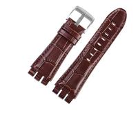 JVEIWAD Correas de reloj de Piel De Becerro de 23MM compatibles con Swatch IRONY YOS440 YOS449 448 447 401G, correa de reloj for hombre, pulsera con cierre de acero y herramientas(Brown-silver)