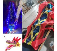 JvFbjLF Ejercicio de Juego al Aire Libre for niños con Banderas de Danza del dragón parpadeantes con pequeños Dragones Coloridos en la Cabeza(BLU,3 m (9.8 ft))