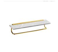 JvFbjLF Estante de baño de mármol para pared, espejo frontal de baño, organizador de cosméticos, toallero dorado (40 cm)