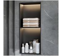 JvFbjLF Estante de ducha de acero inoxidable, organizador de nicho impermeable para champú y (negro, 70 x 28 x 12,5 cm)