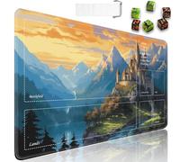 JVGFYNKL Tapete de juego TCG, tapete de juego con zonas, 24 x 14 pulgadas, goma antideslizante para MTG con bolsa de viaje con cordón y 6 dados, castillo de cuento de hadas para MTG, tapetes de juego