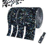 JVHLOV 4 rollos de cinta de diamantes autoadhesiva, diferentes anchos, ideal para manualidades, decoración DIY, bodas, fiestas, ropa y regalos (negro AB iridiscente)