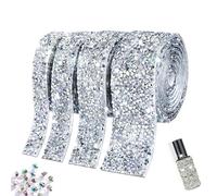 JVHLOV 4 rollos de cinta de diamantes autoadhesiva, diferentes anchos, ideal para manualidades, decoración DIY, bodas, fiestas, ropa y regalos (plateado AB iridiscente)